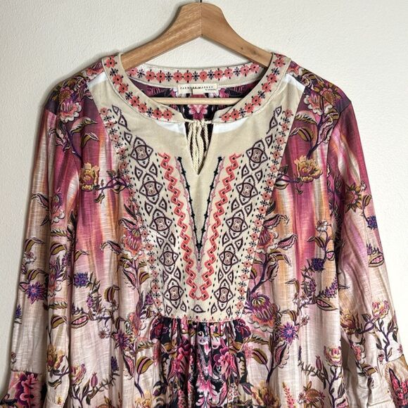 Farmers Market by One World Printed Knit Velvet Bib Bell Sleeve Top size XL - Picture 3 of 12